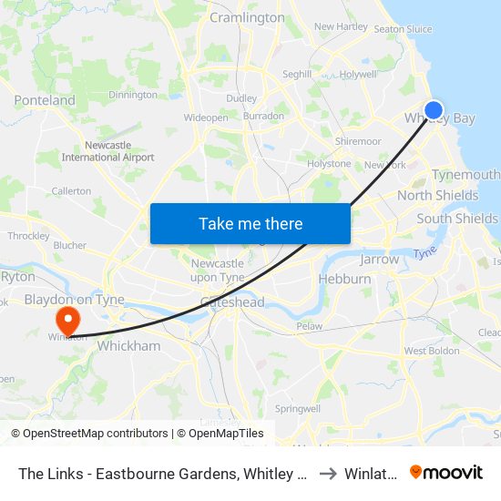 The Links - Eastbourne Gardens, Whitley Bay to Winlaton map