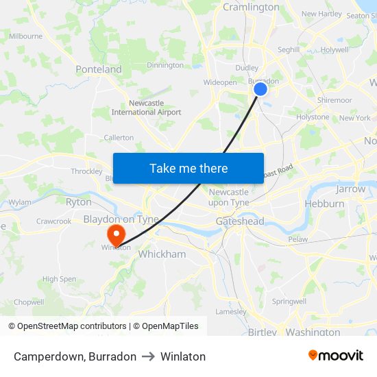 Camperdown, Burradon to Winlaton map