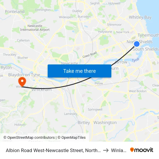 Albion Road West-Newcastle Street, North Shields to Winlaton map