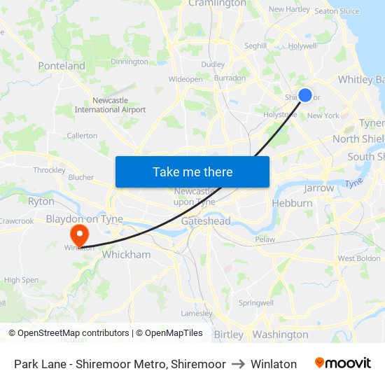 Park Lane - Shiremoor Metro, Shiremoor to Winlaton map