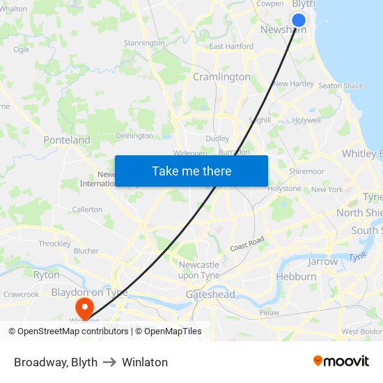 Broadway, Blyth to Winlaton map