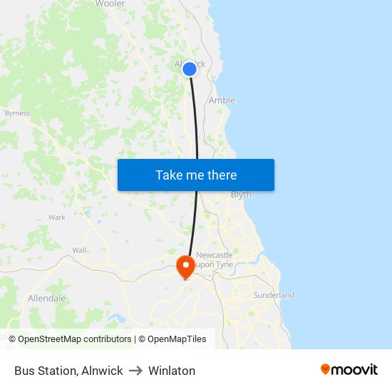 Bus Station, Alnwick to Winlaton map