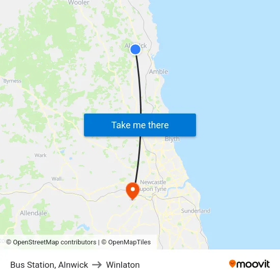 Bus Station, Alnwick to Winlaton map