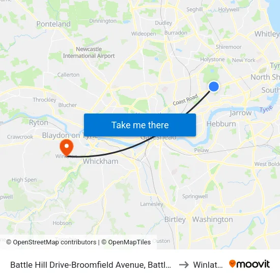Battle Hill Drive-Broomfield Avenue, Battle Hill to Winlaton map