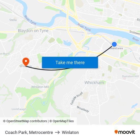 Coach Park, Metrocentre to Winlaton map