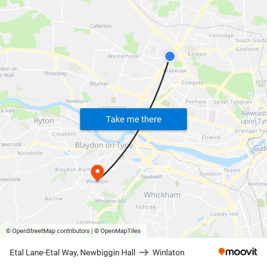 Etal Lane-Etal Way, Newbiggin Hall to Winlaton map