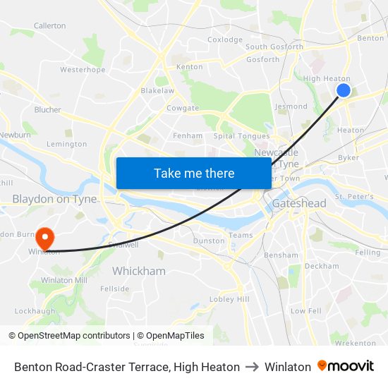 Benton Road-Craster Terrace, High Heaton to Winlaton map