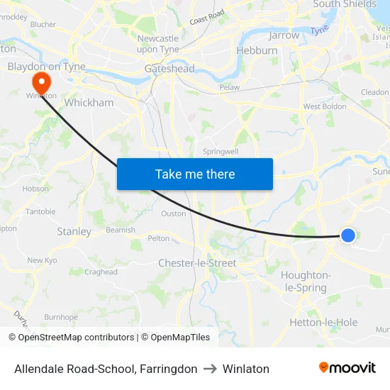 Allendale Road-School, Farringdon to Winlaton map