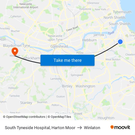 South Tyneside Hospital, Harton Moor to Winlaton map