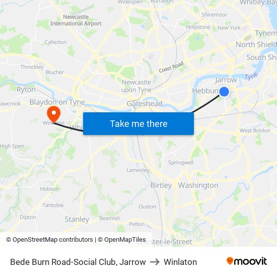 Bede Burn Road-Social Club, Jarrow to Winlaton map