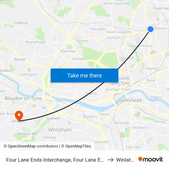 Interchange, Four Lane Ends to Winlaton map