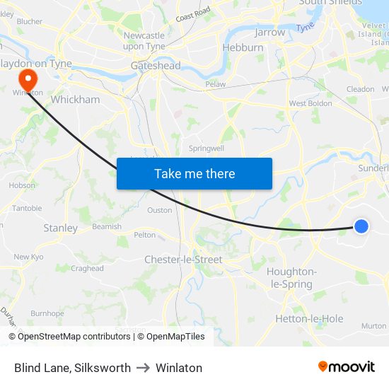 Blind Lane, Silksworth to Winlaton map