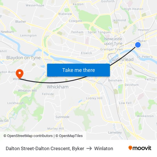 Dalton Street-Dalton Crescent, Byker to Winlaton map