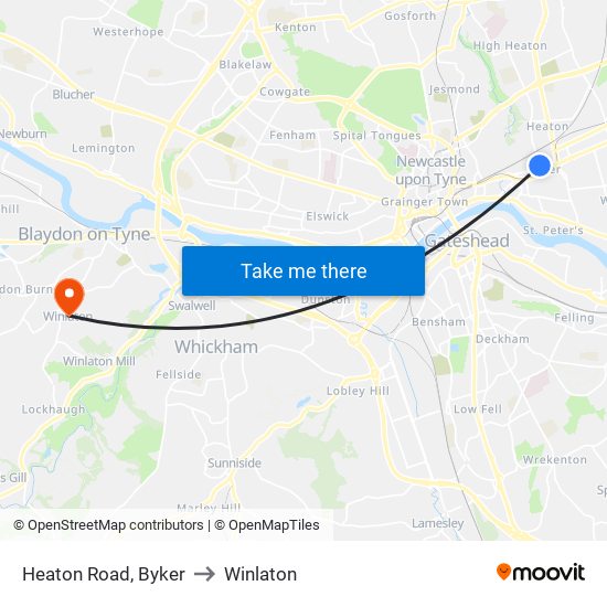 Heaton Road, Byker to Winlaton map