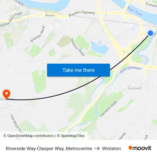 Riverside Way-Clasper Way, Metrocentre to Winlaton map