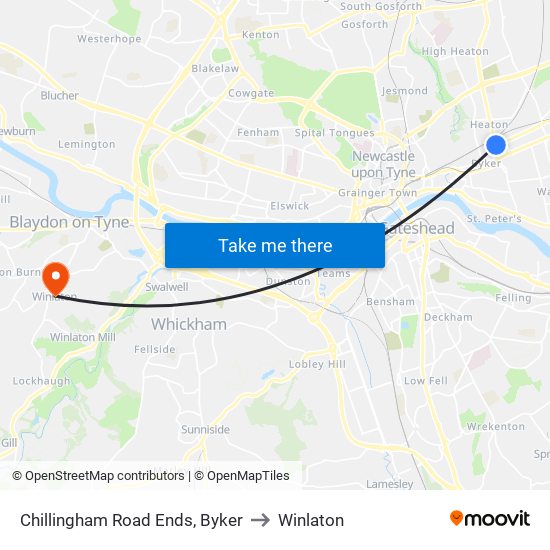 Chillingham Road Ends, Byker to Winlaton map