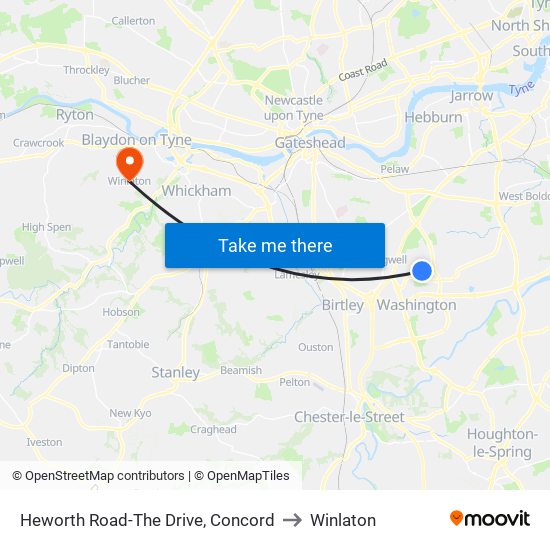 Heworth Road-The Drive, Concord to Winlaton map