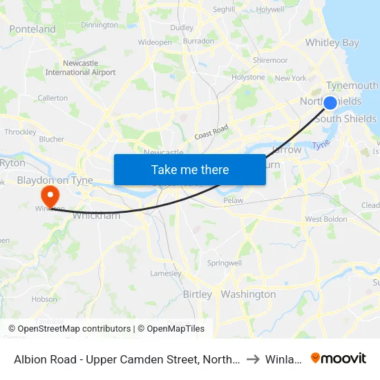 Albion Road - Upper Camden Street, North Shields to Winlaton map
