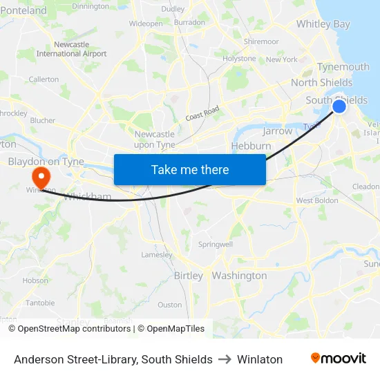 Anderson Street-Library, South Shields to Winlaton map
