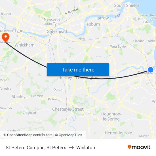 St Peters Campus, St Peters to Winlaton map