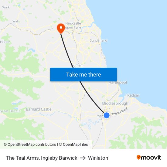 The Teal Arms, Ingleby Barwick to Winlaton map
