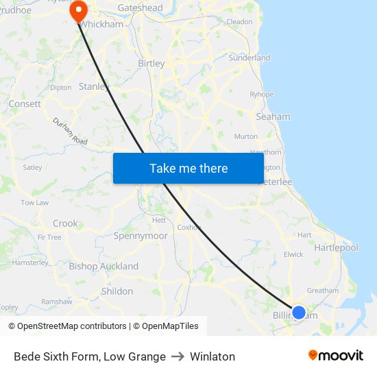 Bede Sixth Form, Low Grange to Winlaton map