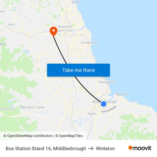 Bus Station Stand 16, Middlesbrough to Winlaton map