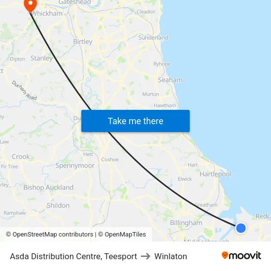Asda Distribution Centre, Teesport to Winlaton map