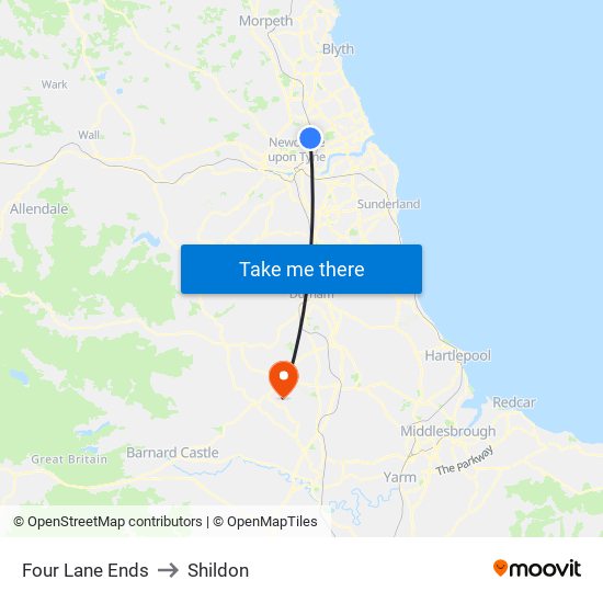 Four Lane Ends to Shildon map