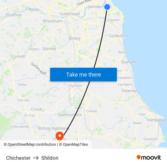 Chichester to Shildon map