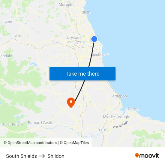 South Shields to Shildon map
