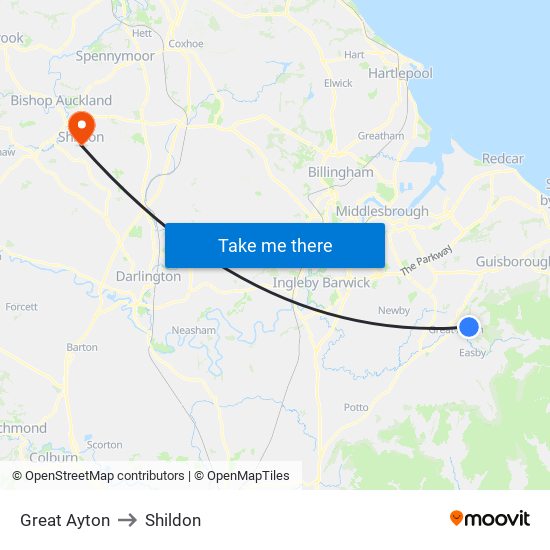 Great Ayton to Shildon map