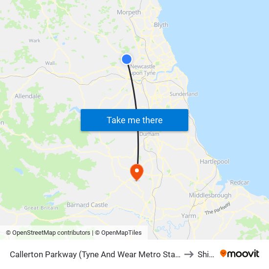 Callerton Parkway (Tyne And Wear Metro Station), Callerton Parkway to Shildon map