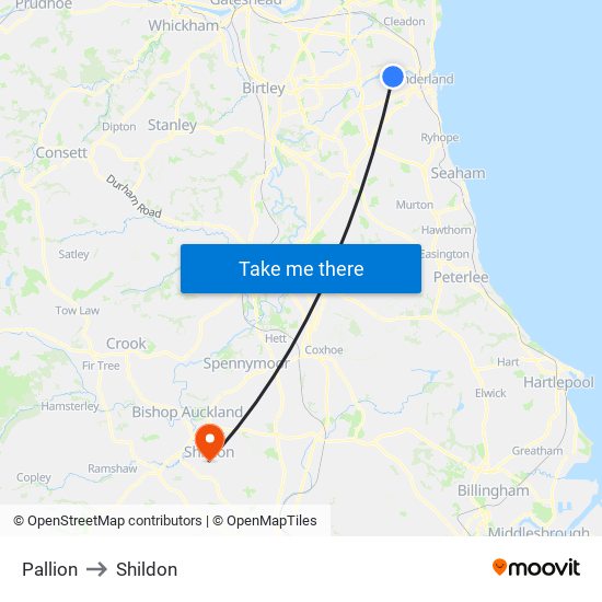 Pallion to Shildon map