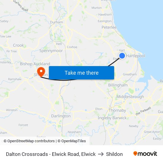 Dalton Crossroads - Elwick Road, Elwick to Shildon map