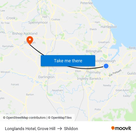 Longlands Hotel, Grove Hill to Shildon map