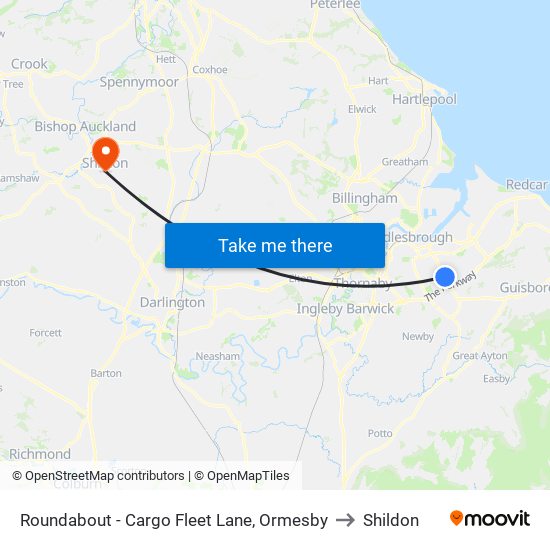 Roundabout - Cargo Fleet Lane, Ormesby to Shildon map