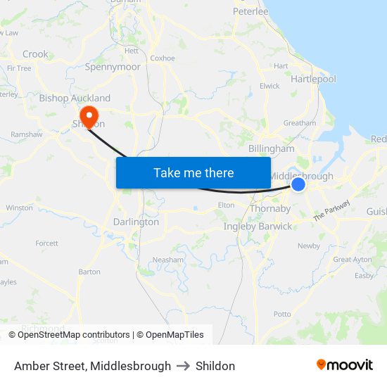 Amber Street, Middlesbrough to Shildon map