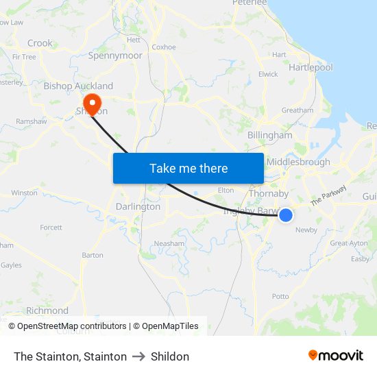 The Stainton, Stainton to Shildon map