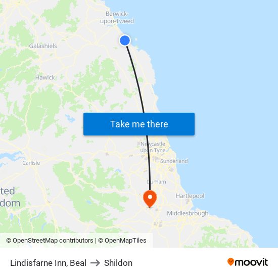 Lindisfarne Inn, Beal to Shildon map