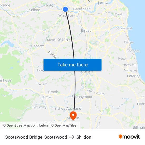 Scotswood Bridge, Scotswood to Shildon map