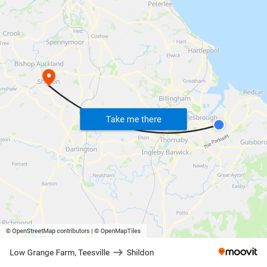 Low Grange Farm, Teesville to Shildon map