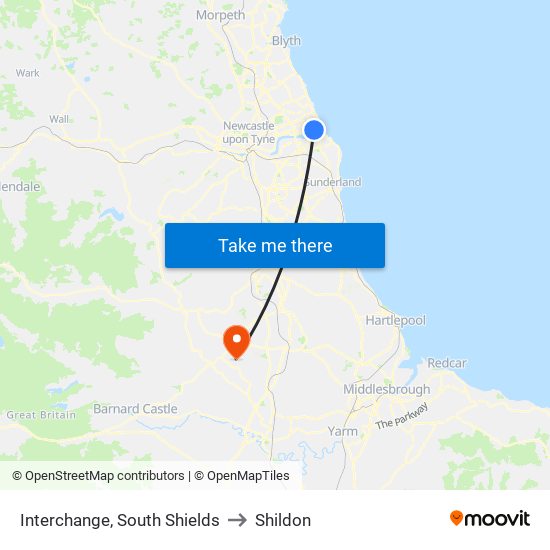 Interchange, South Shields to Shildon map