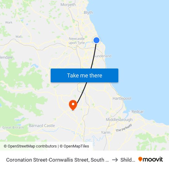 Coronation Street-Cornwallis Street, South Shields to Shildon map