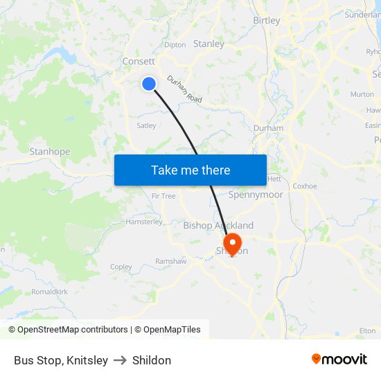 Bus Stop, Knitsley to Shildon map