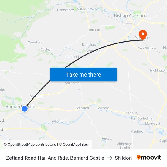 Zetland Road Hail And Ride, Barnard Castle to Shildon map