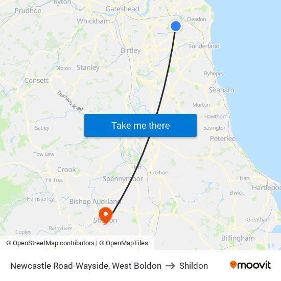 Newcastle Road-Wayside, West Boldon to Shildon map