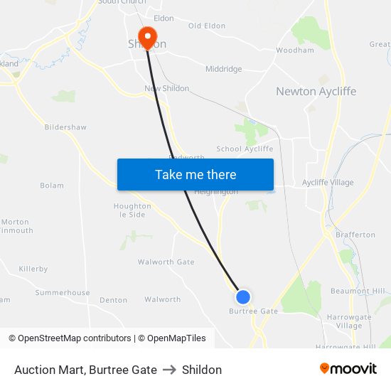 Auction Mart, Burtree Gate to Shildon map