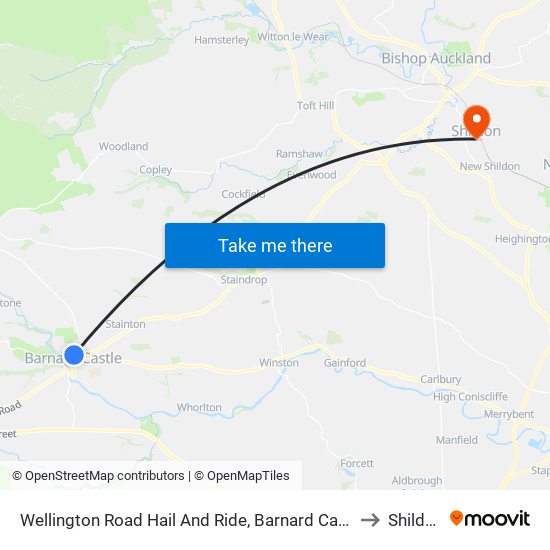 Wellington Road Hail And Ride, Barnard Castle to Shildon map