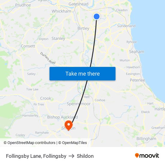 Follingsby Lane, Follingsby to Shildon map